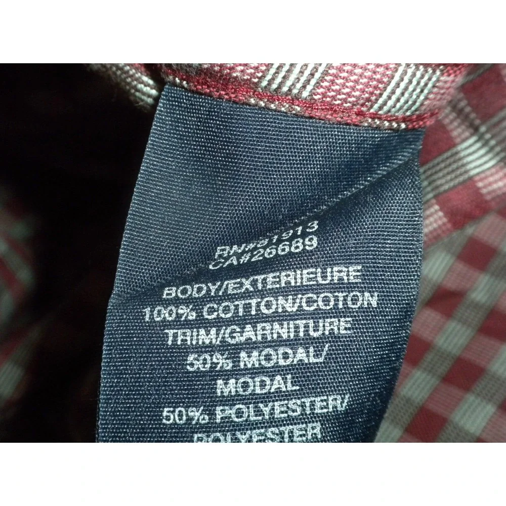 Robert Graham Shirt Mens XL Maroon Gray Check Button Up Contrast Flip Cuff Stain - Picture 11 of 16